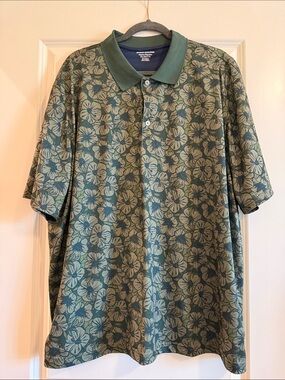 Amazon Essentials Olive Green Floral Polo